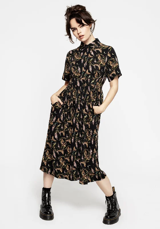 High Neck Shirt Dress-Atropos Midi Shirt Dress