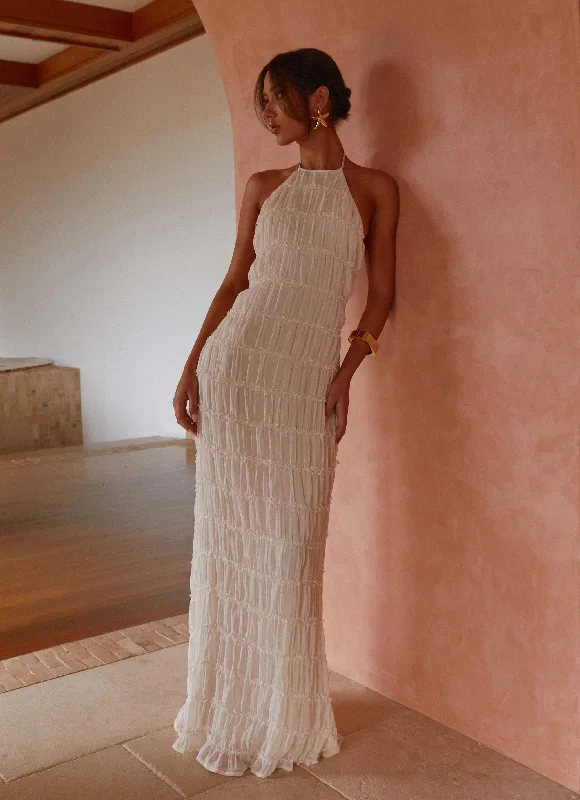 Women's Fitted Floral Maxi Dress-Aullie Maxi Dress - Ivory