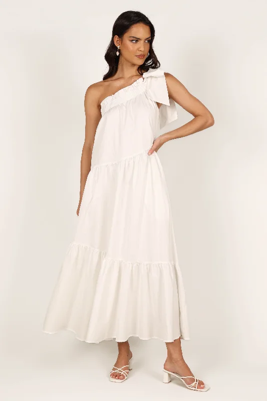 Women's Embroidered Maxi Dress-Ava One Shoulder Maxi Dress - White