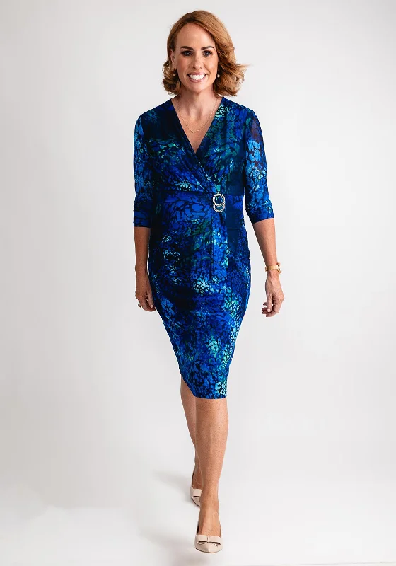 Wrap Dress for Trendy Look -Plus Size Wrap Dress for Wedding -Avalon Rose Print Wrap Buckle Dress, Blue Wrap Dress for Trendy Look -Plus Size Wrap Dress for Wedding -Avalon Rose Print Wrap Buckle Dress, Blue