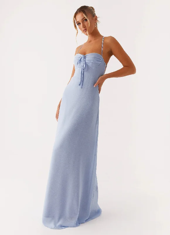 Women's Floor-length Floral Maxi Dress-Aveline Bustier Maxi Dress - Blue