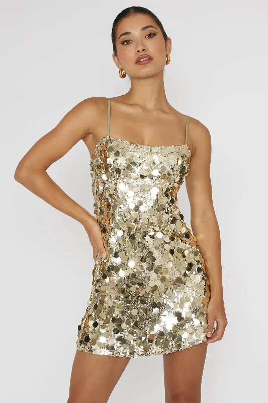 Women's Winter Mini Dress-Axel Sequin Mini Dress Gold