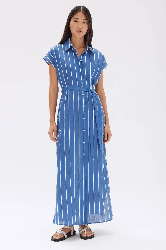 Casual Long Shirt Dress-Ayla Stripe Shirt Dress