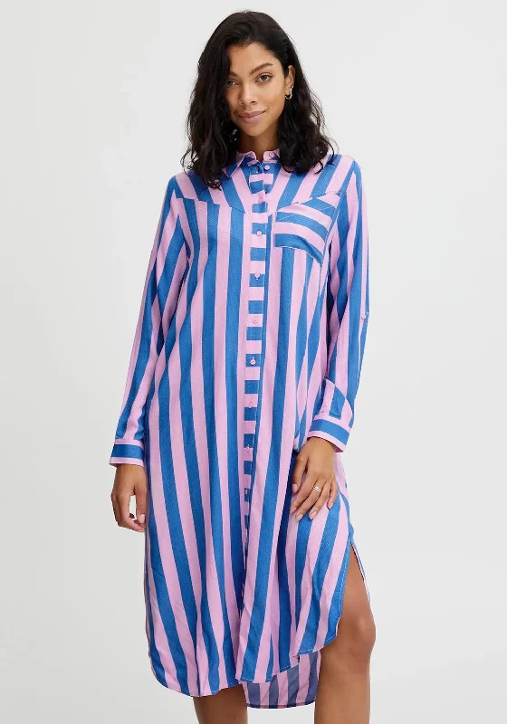 Trendy Denim Shirt Dress-b.young Striped Midi Shirt Dress, Pink & Blue