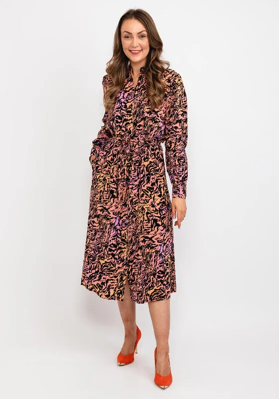 Stylish Belted Shirt Dress-b.young Abstract Animal Print A-Line Shirt Dress, Multi