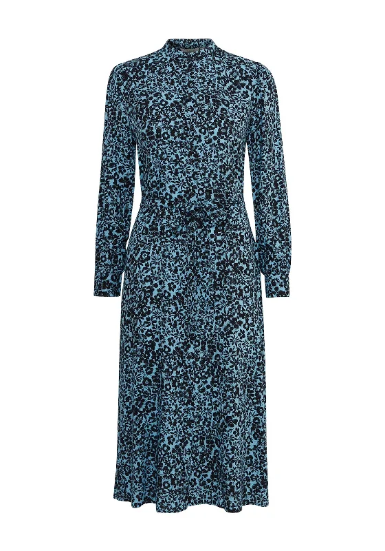 Casual Women's Shirt Dress-b.young Floral A-Line Shirt Dress, Blue Bell