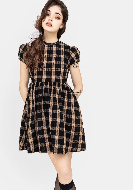 Women's Retro Floral Mini Dress-Backspace Check Mini Skater Dress