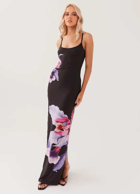 Women's Bohemian Print Maxi Dress-Bad News Mesh Maxi Dress - Black Tulip