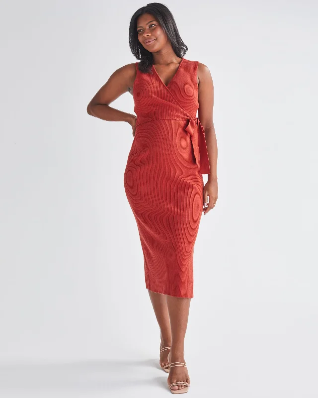 Maternity Dresses with Deep V-Neck -Barbara Knit Maternity Midi Dress in Radiant Red Maternity Dresses with Deep V-Neck -Barbara Knit Maternity Midi Dress in Radiant Red