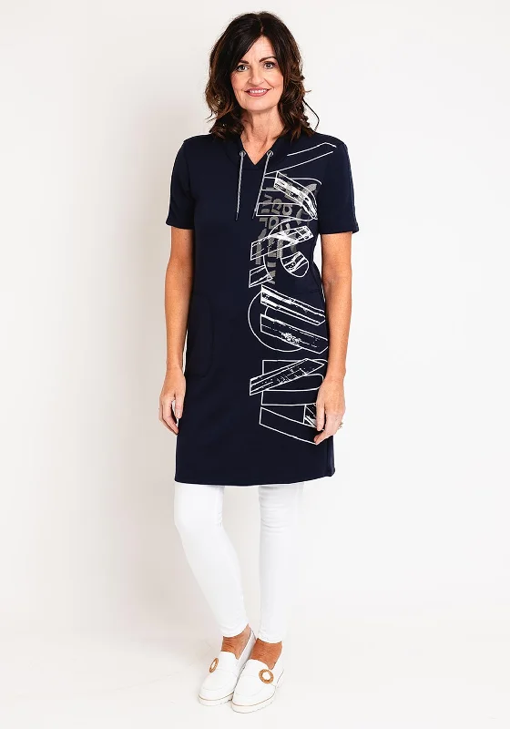 Women's Cotton A-line Shirt Dress-Barbara Lebek Graphic Print Sweatshirt Dress, Navy Women's Cotton A-line Shirt Dress-Barbara Lebek Graphic Print Sweatshirt Dress, Navy