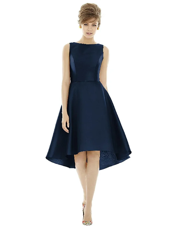 Fitted Mermaid Party Dress for Elegant Fit -Bateau Neck Satin High Low Cocktail Dress Fitted Mermaid Party Dress for Elegant Fit -Bateau Neck Satin High Low Cocktail Dress