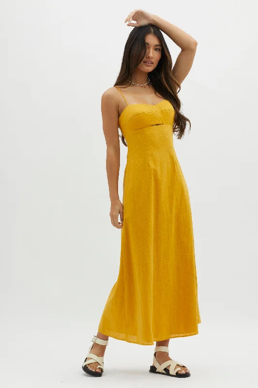 Women's Multi-layer Maxi Dress-Be Yourself Keyhole Bust Maxi Dress Sun