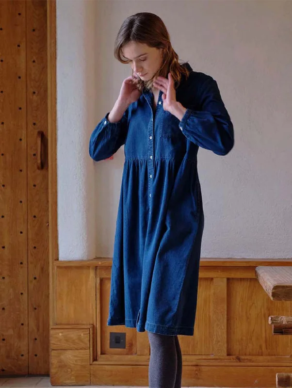 Denim Shirt Dress with Sleeves-Bea Cotton Shirt Dress | Blue