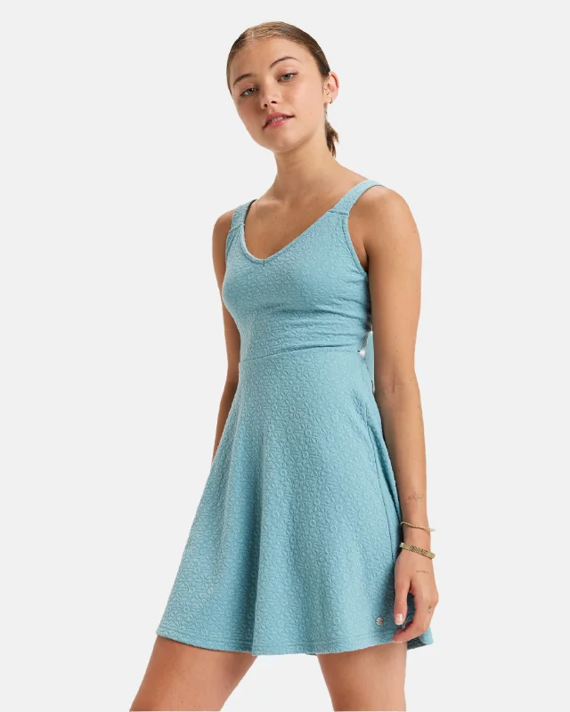 Women's Off-the-shoulder A-line Mini Dress-Beach Bliss Mini Dress - Mineral Blue