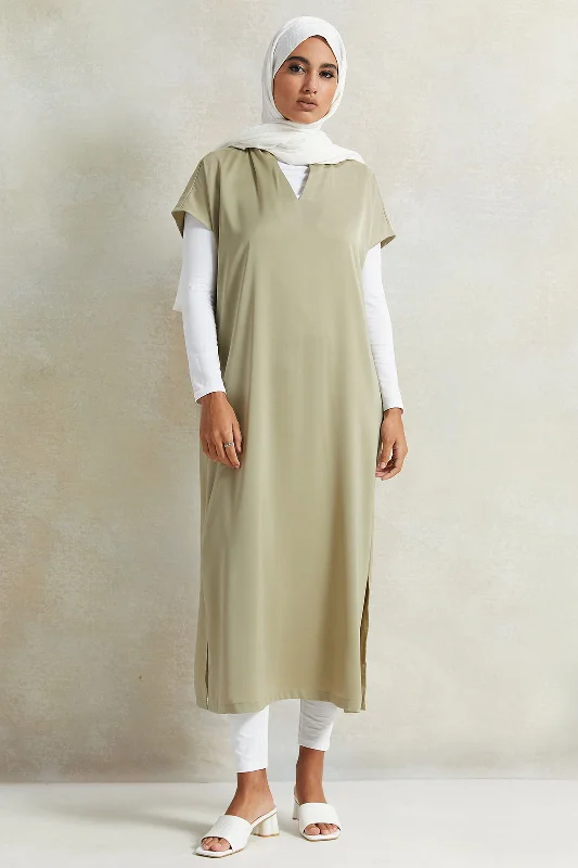 Women's Satin Maxi Dress-Women Beige Maxi Length Kaftan Dress