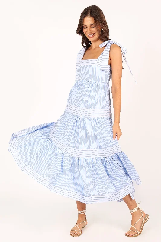 Women's Cut-out Maxi Dress-Bella Maxi Dress - Blue Stripe