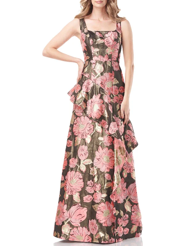 Short Sleeve Sequin Party Dress for Glamorous Appeal -Belle Womens Metallic Floral Evening Dress