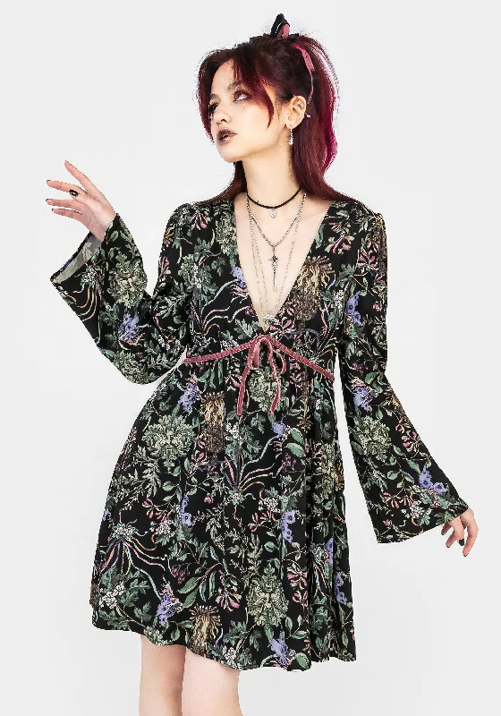 Women's Red Mini Dress-Beltane Flute Sleeve Mini Dress