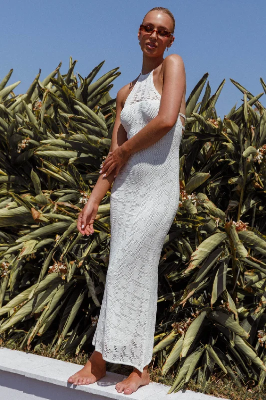 Women's Color-block Maxi Dress-Bermuda Shores Crochet Maxi Dress White