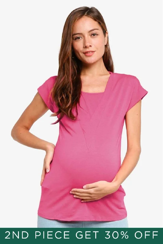 Women's Solid Color Top -Beryl V-Neck Nursing Top Plum