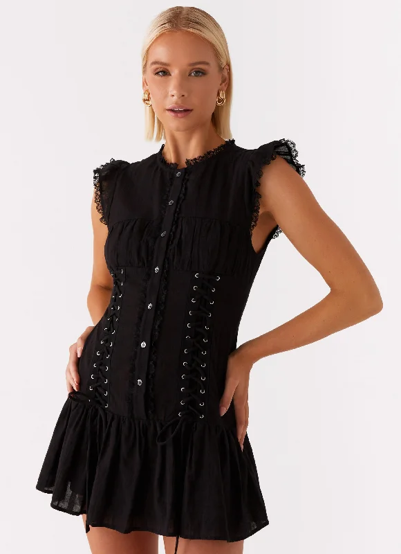 Women's Strappy Mini Dress-Beside Me Mini Dress - Black