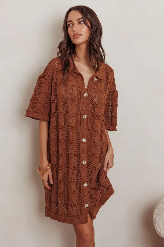 Designer Shirt Dress-Best Friend Knit Shirt Dress Chocolate
