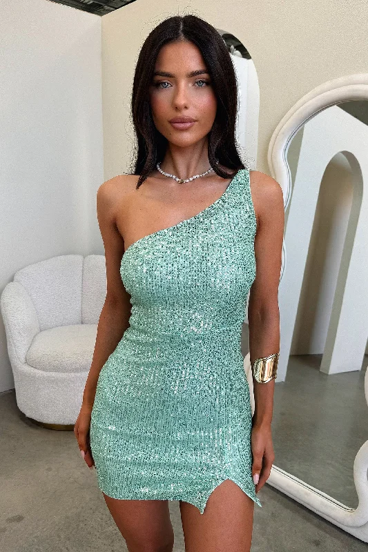 Women's Leopard Print Mini Dress-Bethany Mini Dress - Sage Sequin