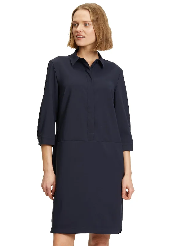 Comfortable Denim Shirt Dress-Betty Barclay Stretch Shirt Dress, Navy