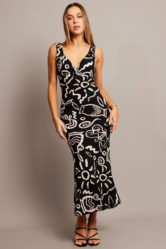Luxury Satin Slip Dress for Bridesmaid -Satin Slip Dress for Formal Occasions -Black Abstract Slip Dress Maxi