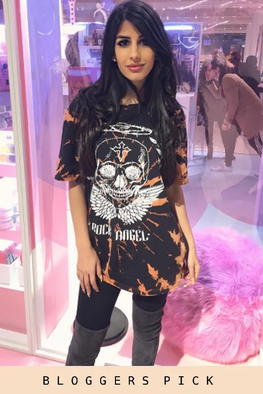 Checked Cotton Shirt Dress-Black Acid Wash Tie Dye 'Rock Angel' T-Shirt Dress - Thea
