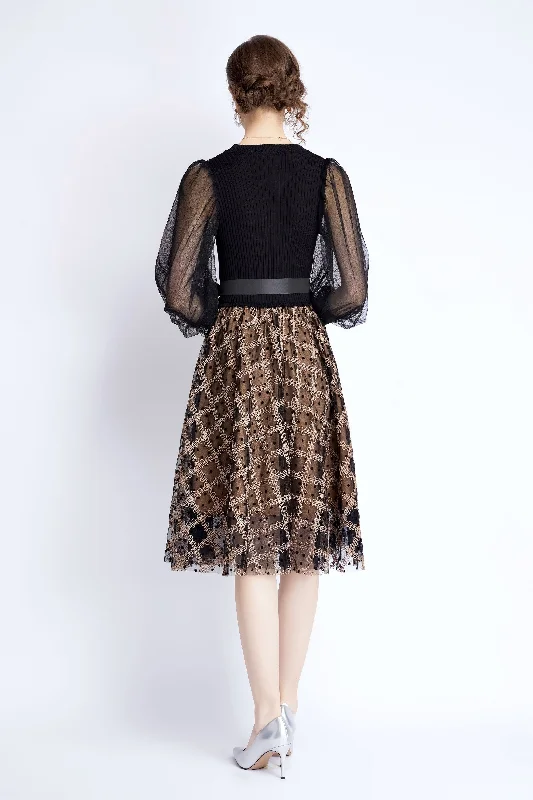 Long Party Dress for Formal Wedding -Black & Apricot Cocktail & Party A-line Crewneck Bracelet Knee Lace Dress Long Party Dress for Formal Wedding -Black & Apricot Cocktail & Party A-line Crewneck Bracelet Knee Lace Dress