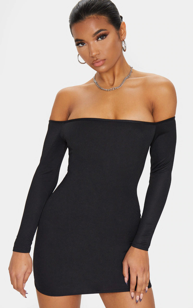 Green Velvet Bodycon Dress -Black Bardot Bodycon Dress