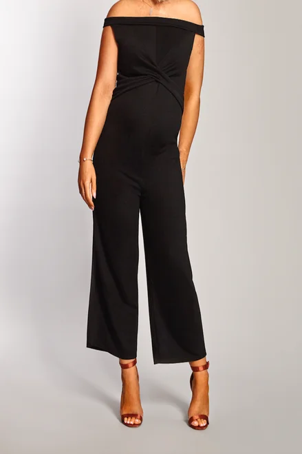 Maternity Dresses with Accentuated Shoulders -Black Bardot Maternity Twist Front Culotte Jumpsuit Maternity Dresses with Accentuated Shoulders -Black Bardot Maternity Twist Front Culotte Jumpsuit