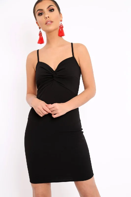 Bodycon Dress with Ruching -Black Bodycon Dress - Alizae