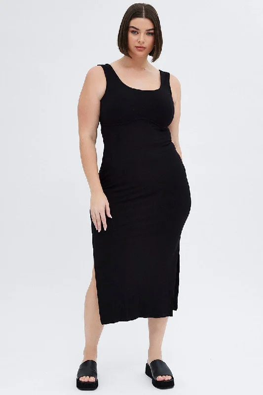 Green Bodycon Dress -Black Bodycon Dress Rib Jersey Sleeveless Midi