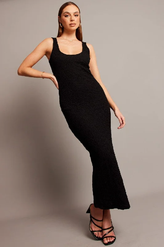 Bodycon Dress with Shiny Fabric -Black Bodycon Dress Sleeveless Textured
