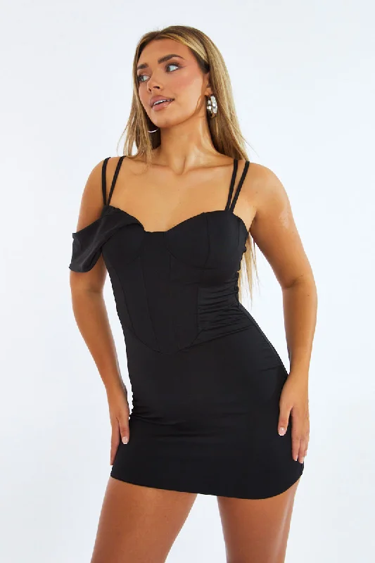 Lace Bodycon Dress -Black Corset Detail Bodycon Mini Dress - Vera