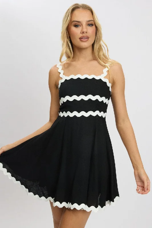 Women's Fit-and-Flare Summer Dress -Black Fit And Flare Dress Ric Rac Mini