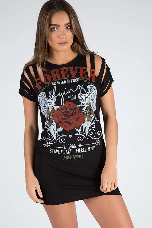 Tie-waist Shirt Dress-Black Forever Flying High Distressed T-Shirt Dress - Reiley