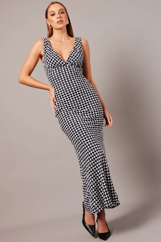Slip Dress for Chic Look -Silk Red Slip Dress for Evening -Black Geo Slip Dress Maxi