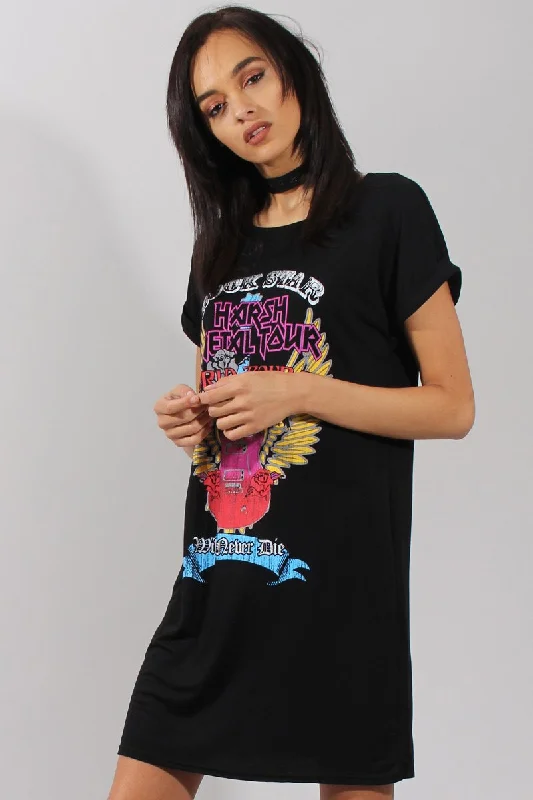Tailored Shirt Dress-Black Harsh Metal Tour T-Shirt Dress - Layne