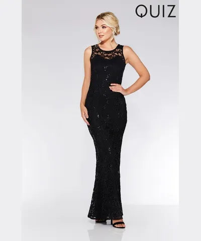 Women's Crinkle Maxi Dress-Black Lace Fishtail Maxi Dress