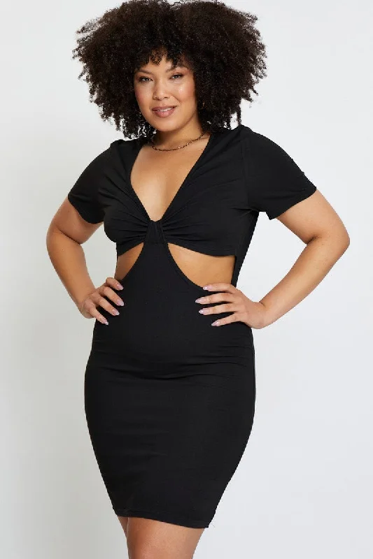 Women's Bodycon Dress with Straps -Black Mini Bodycon Dress Colla Short Sleeve Jersey Women's Bodycon Dress with Straps -Black Mini Bodycon Dress Colla Short Sleeve Jersey