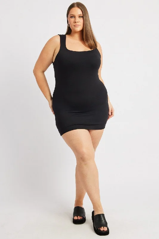 Women's Chiffon Layered Mini Dress-Black Mini Dress Scoop Neck Supersoft