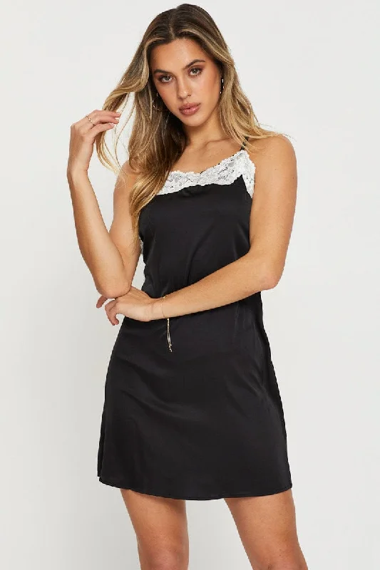 Soft Silk Slip Dress -Casual Satin Slip Dress for Office -Black Slip Dress Mini Satin
