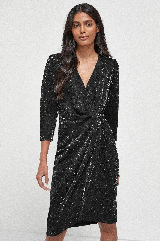 Wrap Dress with Soft Fabric -Floral Wrap Dress -Black Sparkle Jersey Wrap Dress