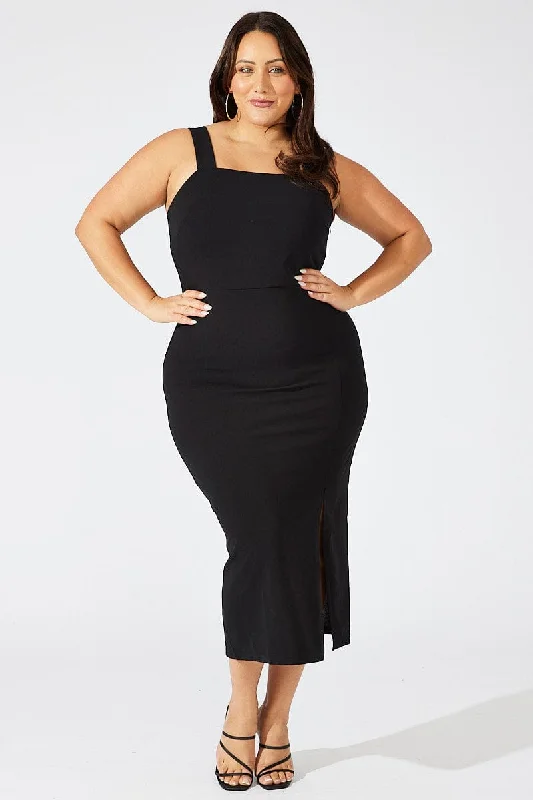Women's Floral A-line Bodycon Dress -Black Square Neck Bodycon Dress