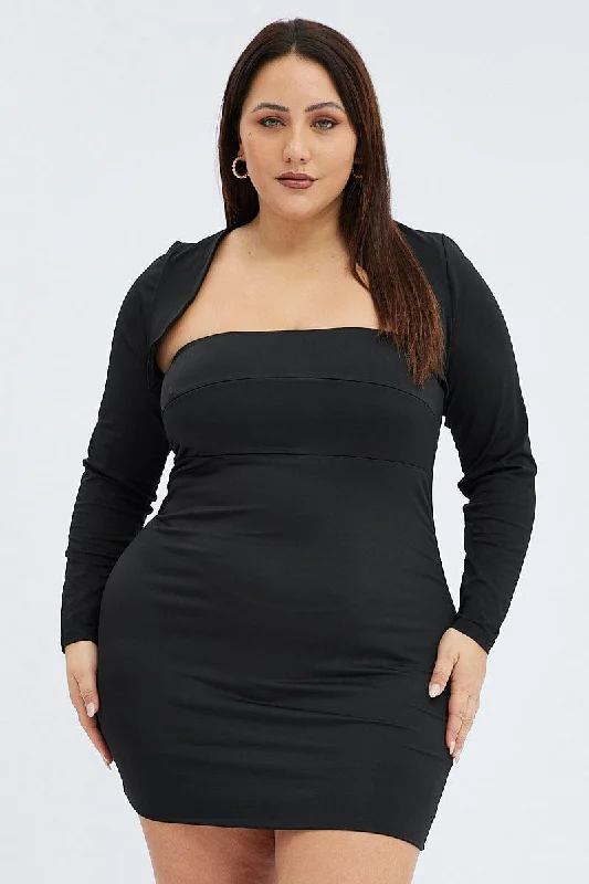 Women's Sleeveless Bodycon Dress for Evening -Black Strapless Bodycon Dress Shrug Set