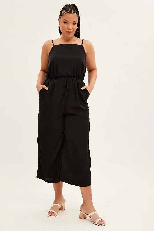 Layered Tulle Party Dress for Girly Style -Black Strappy Jumpsuit High Neck Party Matte Satin