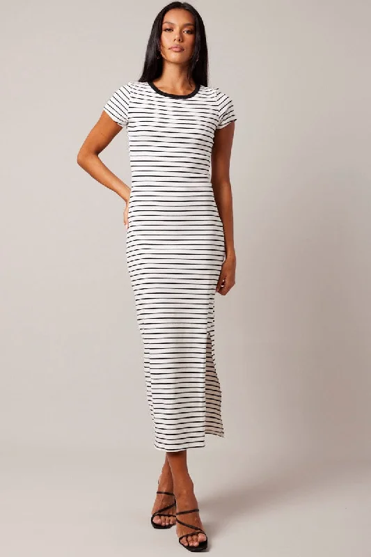 Sexy Red Bodycon Dress for Party -Black Stripe Bodycon Dress Short Sleeve